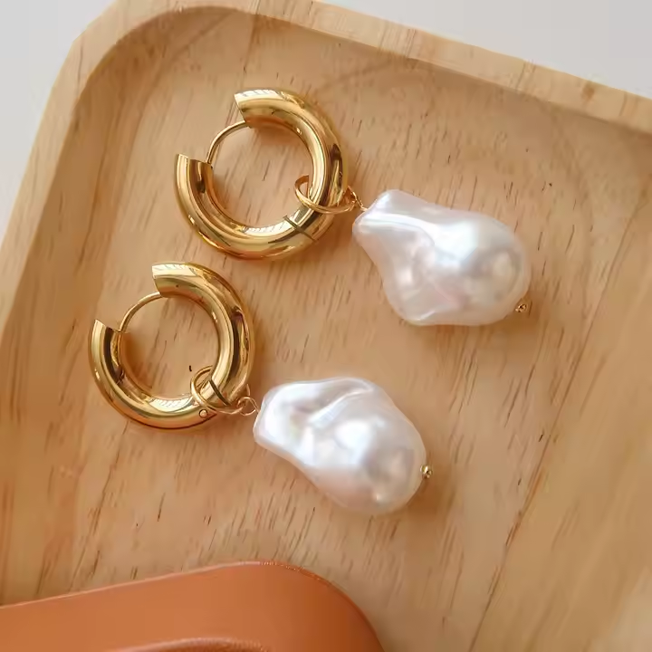 Trendy Designer Baroque Pearl Hoop Earrings