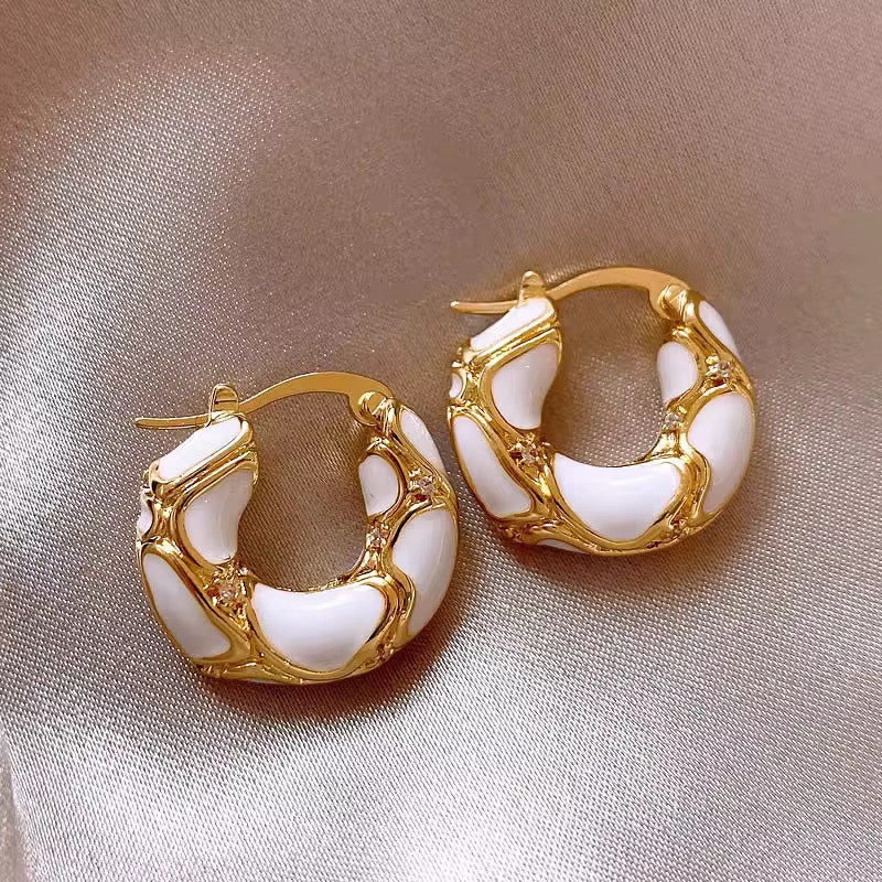Trendy Gold & Enamel Hoop Earrings