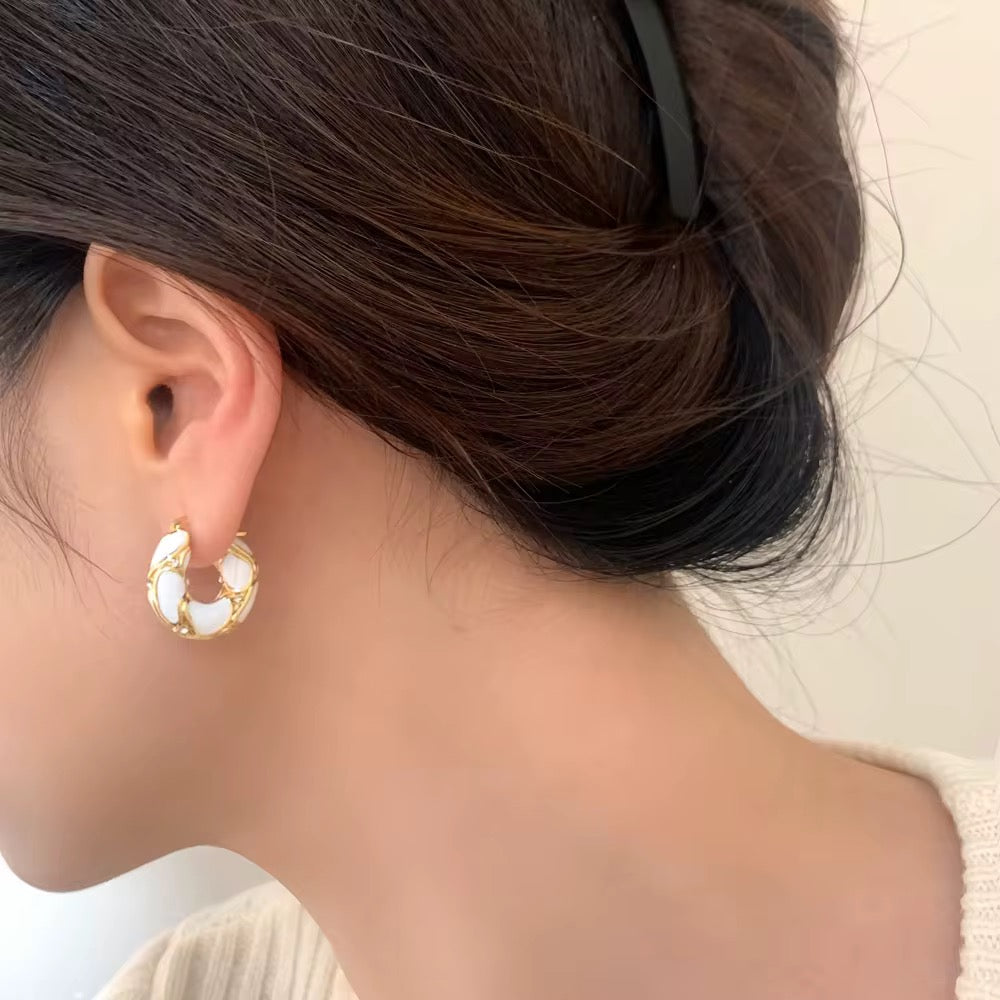 Trendy Gold & Enamel Hoop Earrings