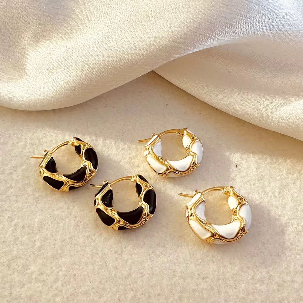 Trendy Gold & Enamel Hoop Earrings