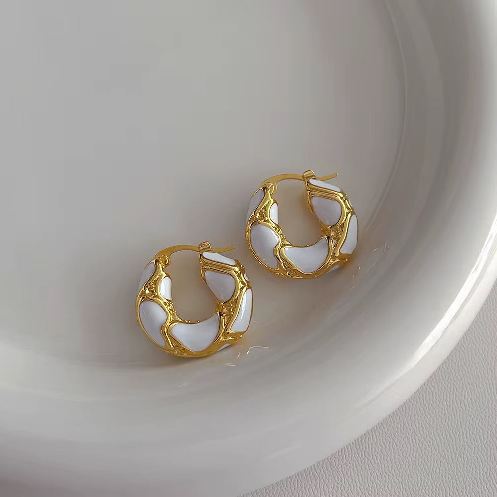 Trendy Gold & Enamel Hoop Earrings