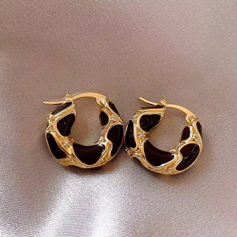 Trendy Gold & Enamel Hoop Earrings