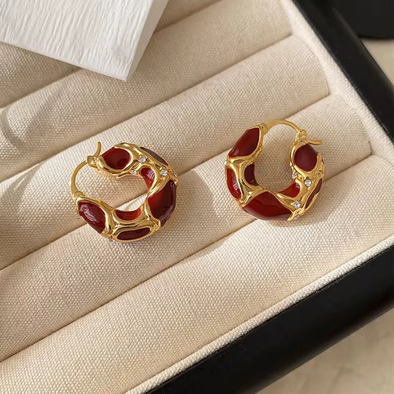 Trendy Gold & Enamel Hoop Earrings