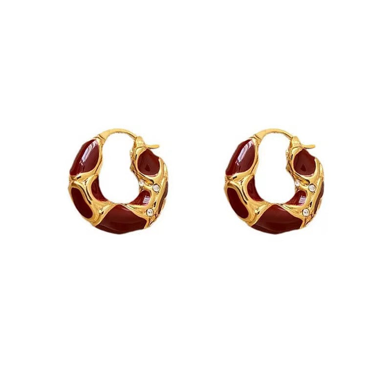 Trendy Gold & Enamel Hoop Earrings