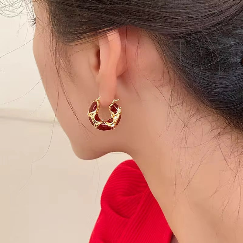 Trendy Gold & Enamel Hoop Earrings