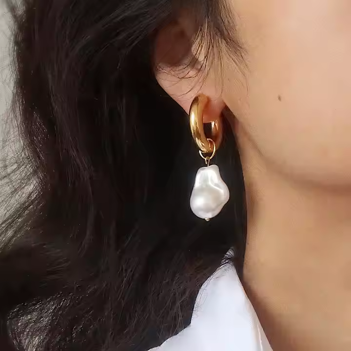 Trendy Designer Baroque Pearl Hoop Earrings