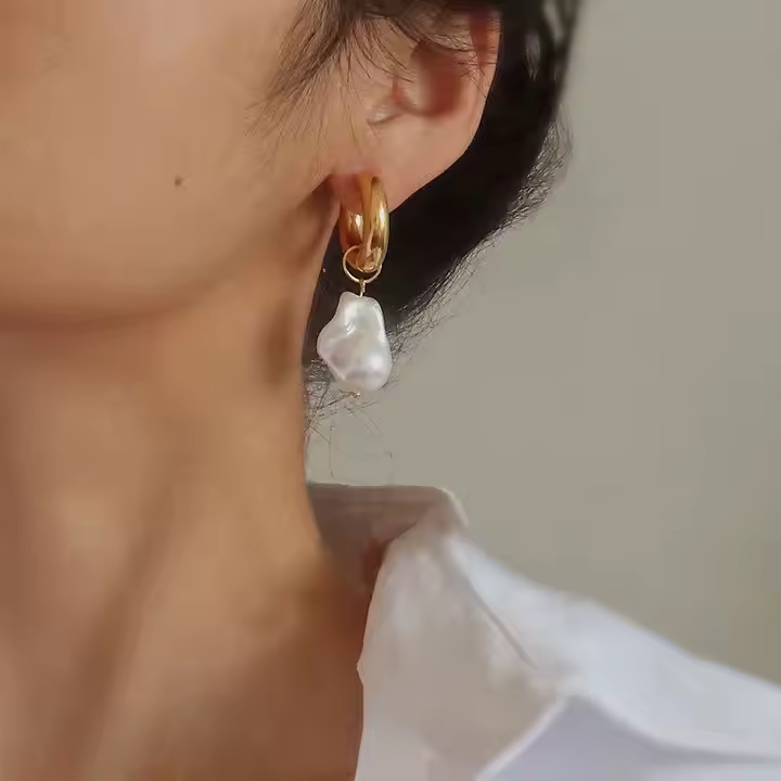 Trendy Designer Baroque Pearl Hoop Earrings