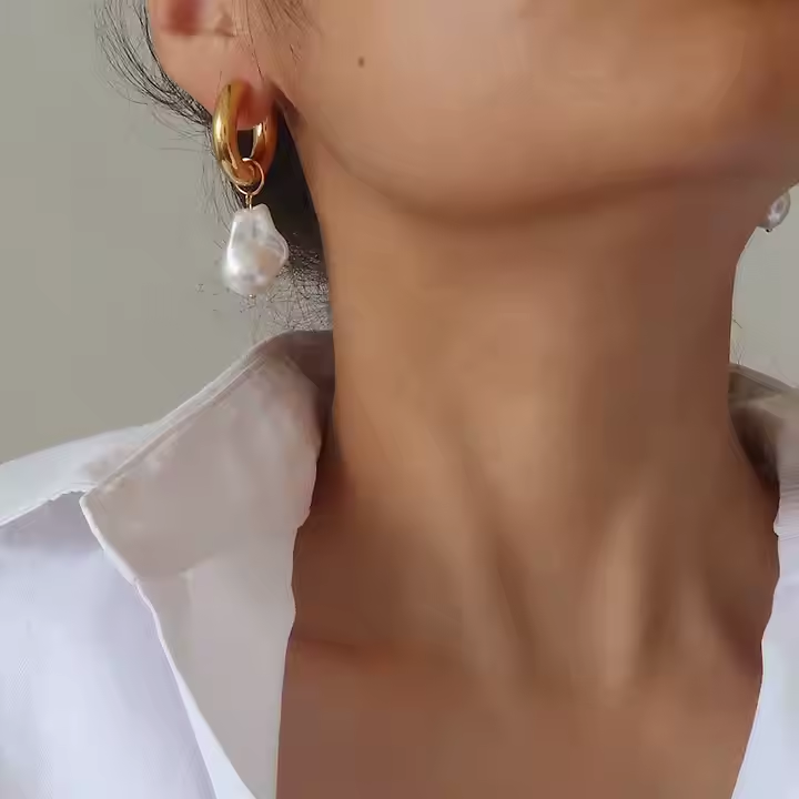 Trendy Designer Baroque Pearl Hoop Earrings