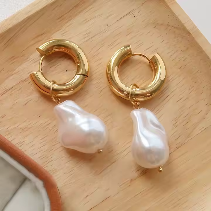 Trendy Designer Baroque Pearl Hoop Earrings